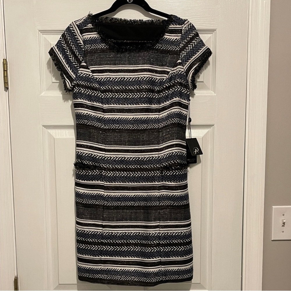 Adrianna Papell Black and Blue Herringbone Cocktail Dress - size 6